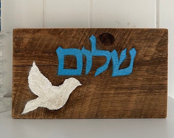 Original Acrylic Painting on Reclaimed Wood - Shalom - Peace - Dove