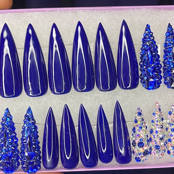 Blue Stiletto Nails - Etsy