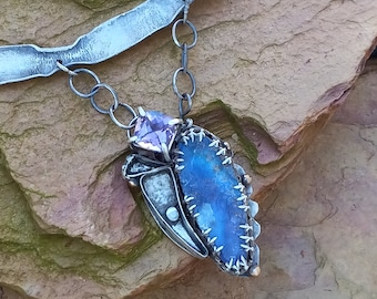 Deep Heart Necklace - Amethyst, Boulder Opal, and Sterling Silver Handmade Chain