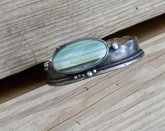 Slainte! Cuff Bracelet with Green Banded Rhyolite