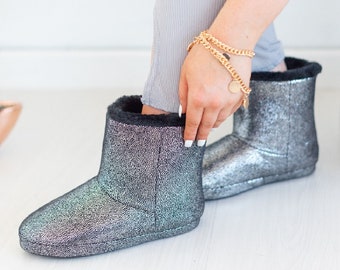 sequin slipper boots