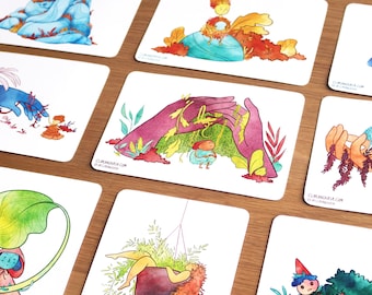 Print - Creatures of Nature, Character Art, Cute Colorful Nature Illustrations, Digital Print With Watercolor Texture