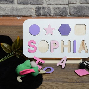 Personalized Name Puzzle with FREE ENGRAVING Christmas Gift For Kids Toddler Toys First Birthday Gift Wooden Puzzle Baby Shower image 2