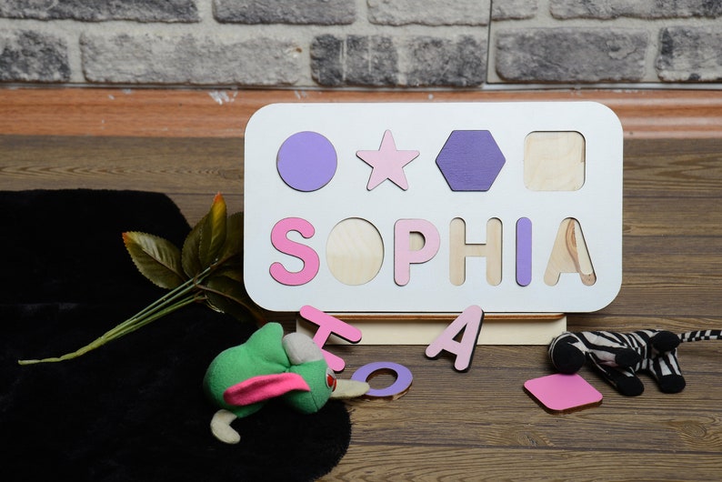 Personalized Name Puzzle with FREE ENGRAVING Christmas Gift For Kids Toddler Toys First Birthday Gift Wooden Puzzle Baby Shower image 2