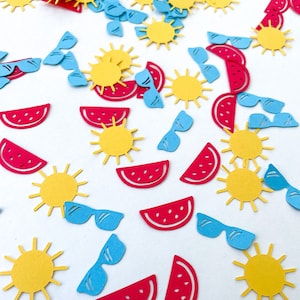 Confetti- Sun, Watermelon, Sunglasses- 170 pieces | Summer Theme | BBQ Party | Sunshine Shower | Mini Table Decoration | Event Supplies |