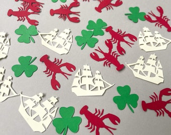 Confetti- Boston- Clover, Ship and Lobster- 150 pieces | Boston Theme | MA Party | Mini Table Decorations | Creative Event Supplies |