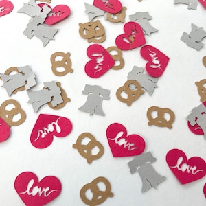 Confetti- Philadelphia Soft Pretzel, Love Heart and Liberty Bell- 190 pieces | Pennsylvania Theme | Philly Party | Mini Table Decor |