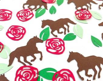 Confetti- Horse, Rose, Leaf- 175 pieces | Kentucky Derby Theme | Horse Party | Rose Shower | Mini Table Decor | Creative Event Supplies |
