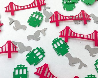 Confetti- San Francisco- Golden Gate Bridge, Trolley and Seal - 130 pieces | San Francisco Theme | San Fran Party | Mini Table Decorations
