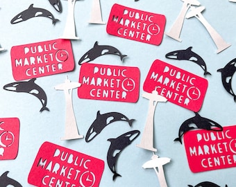 Confetti- Seattle- Pike Place Market, Space Needle, Orca Whale- 120 pieces | Washington Theme | West Coast Party | Mini Table Decor |