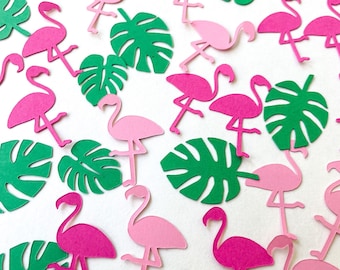 Confetti- Flamingo and Leaves- 120 pieces | Summer Theme | Tropical Party | Southern Shower | Mini Table Decor | Event Supplies