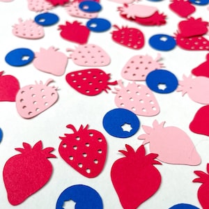 Confetti- Strawberry and Blueberry- 150 pieces | Berry First Theme | Fruit Party | Mini Table Decor | Creative Event Supplies |