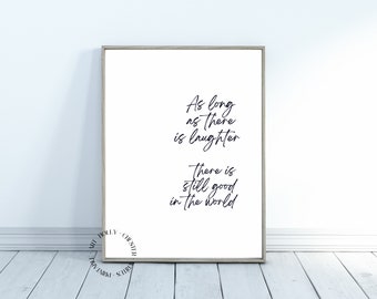Digital Download Poetry Print, Printable Wall Art, Minimalist Black and White Art, Inspirational Quote About Laughter