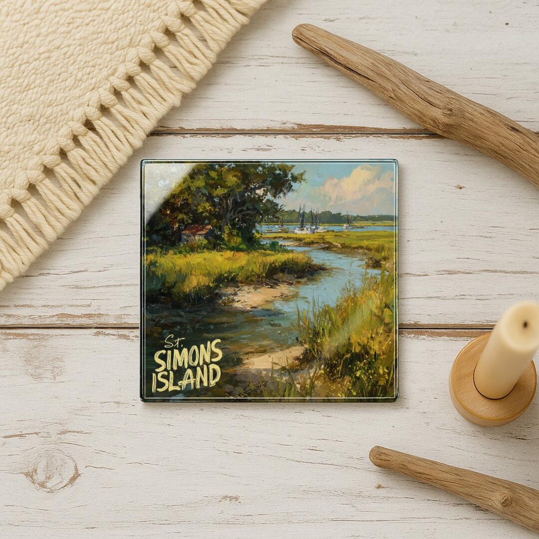 St. Simons Island Marsh Glass Coaster: Coastal Nature Art Decor - Etsy