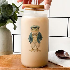 Cute Baby Frog Glass Tumbler – Dapper Frog Cup, Kawaii Animal Drinkware, Funny Frog Gift, Aesthetic Frog Lover Tumbler