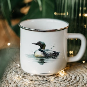 Loon Enamel Camping Mug: Rustic Wildlife Camp Cup