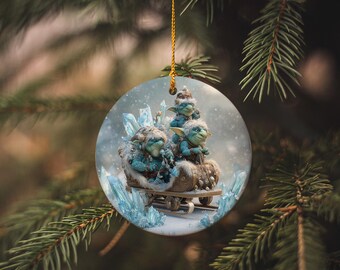 Frostbite Goblin Ceramic Christmas Ornament: Mischievous Holiday Decor