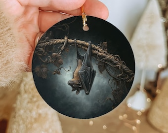 Upside-Down Bat Ceramic Ornament: Gothic Halloween Decor