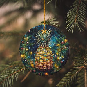 Pineapple Christmas Tree Ceramic Ornament: Tropical Holiday Decor