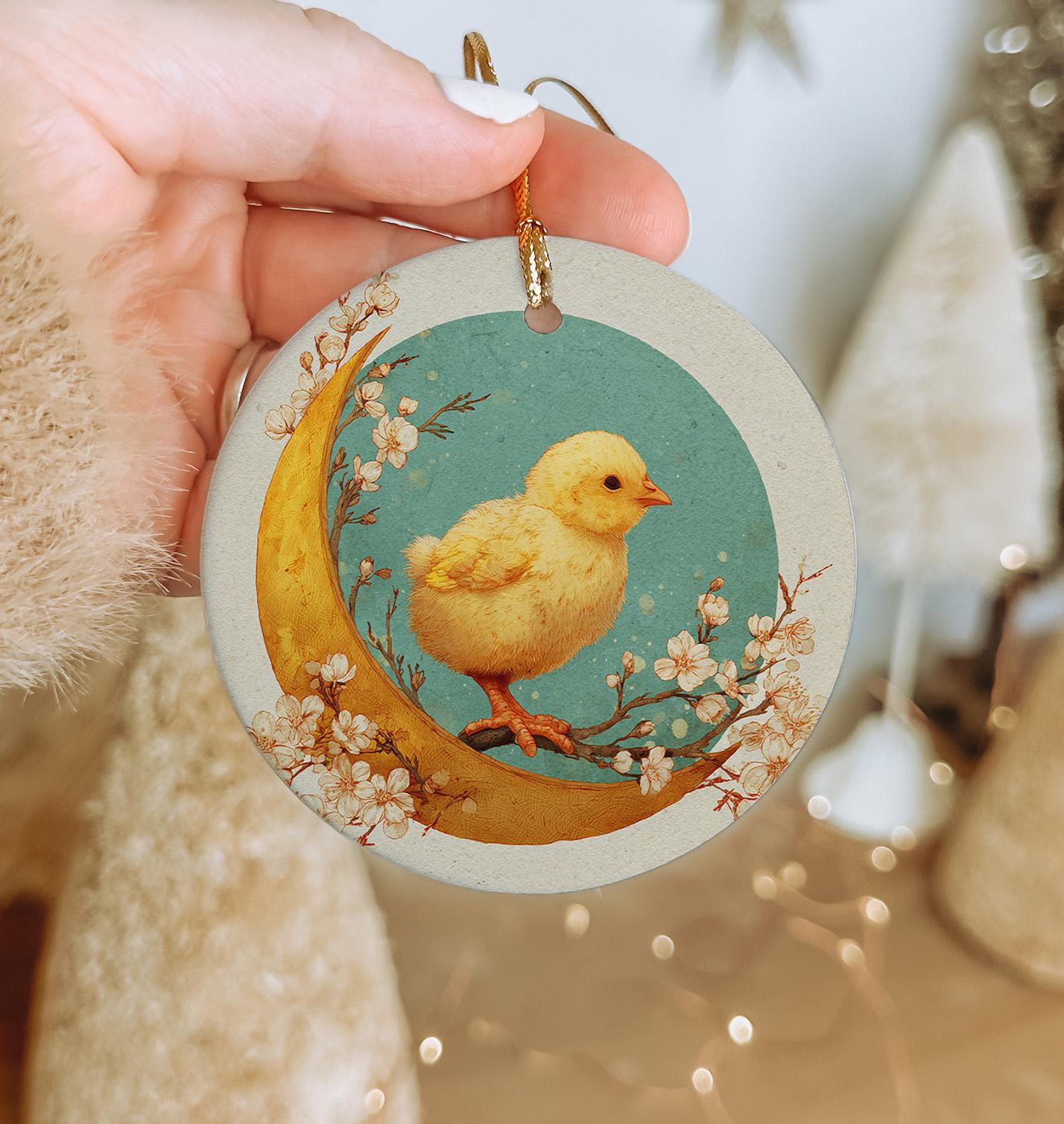 Spring Chick Ceramic Ornament – Crescent Moon, Easter Nursery