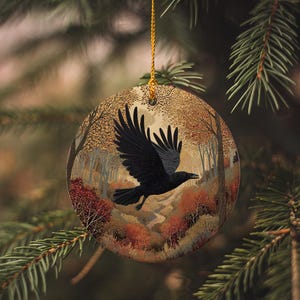 Raven Ornament: Gothic Fall Forest Ceramic Decoration