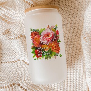 Jesus Is My Love and Savior Glass Tumbler – Christian Gift, Religious Iced Coffee Cup, Faith-Based Drinkware for Women & Men