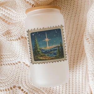 Vintage Night Sky Glass Tumbler with North Star – Antique Astronomy Illustration, Celestial Barware, Starry Drinkware Gift
