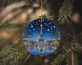 Eiffel Tower Christmas Ornament: Ceramic Parisian Holiday Decor