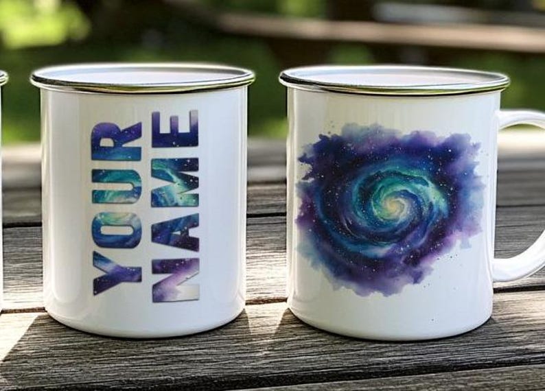 Watercolor Galaxy Tin Mug Ideal Camping Mug, Enamel Mug, Outdoor