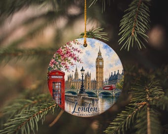 Springtime London Thames Ceramic Ornament, Riverside Scene, UK Souvenir