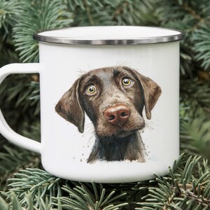 Cartoon Labrador Retriever Enamel Camping Mug – Watercolor Impasto Dog Art Tin Cup for Outdoors & Pet Lovers