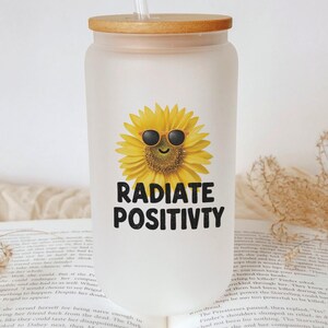 Sunflower Glass Tumbler with Bamboo Lid & Straw: Iced Coffee Cup