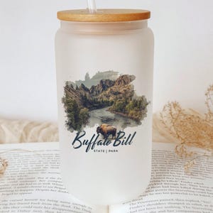 Buffalo Bill State Park Glass Tumbler: Wyoming Mountain Scene