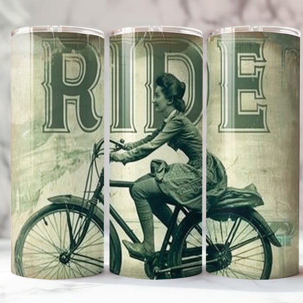 Personalized Metal Tumbler, Vintage Style, Retro Bike Riding, Inspired Tumbler Design, Custom Drinkware