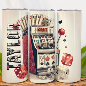 Gambling Fun, Slot Machine Design, Stainless Steel Drinkware, Casino Lover Gift, Durable Travel Mug Metal Tumbler