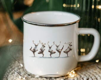 Reindeer Yoga Enamel Camping Mug – Funny Holiday Christmas Gift