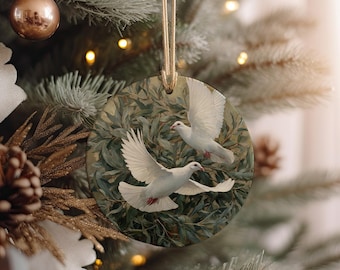 White Dove and Olive Branch Ceramic Ornament: Peace Symbol Keepsake