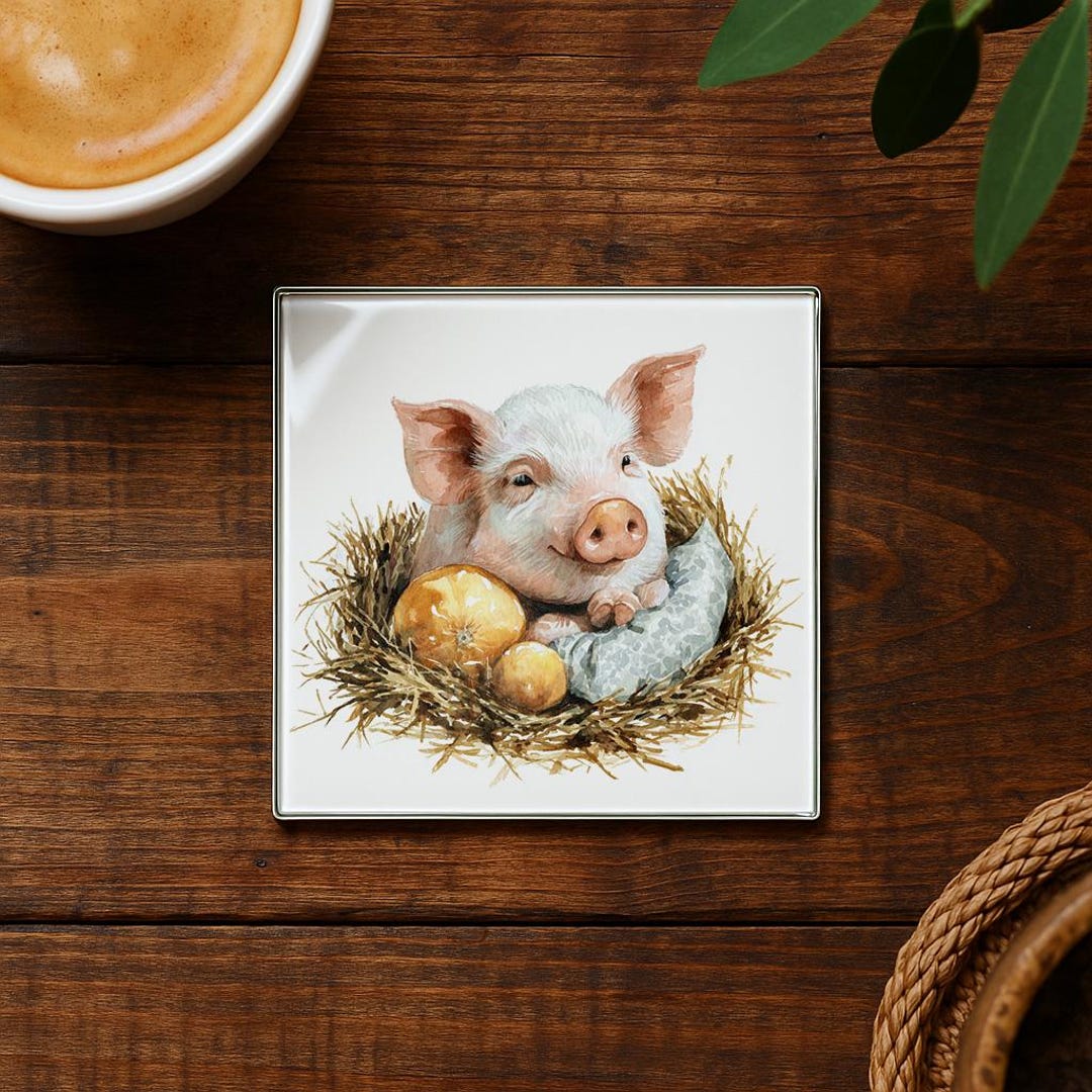 Piggy in Hay Glass Coaster: Farmhouse Autumn Decor - Etsy