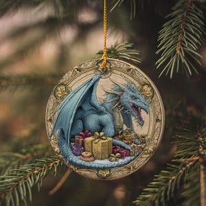 Fafnir's Frost Breath Dragon Ornament: Ceramic Fantasy Holiday Decor