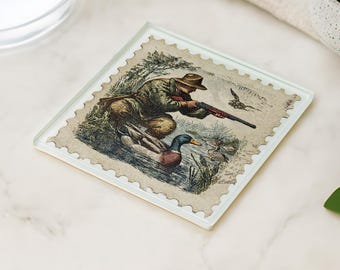 Duck Hunter Glass Coaster: Rustic Cabin Decor, Outdoorsman Gift