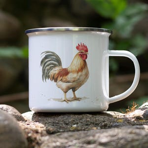 Farm Country Rooster, Chicken Tin Mug, Camping Mug, Enamel Mug - Perfect for Outdoor Adventures