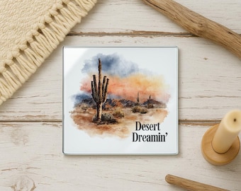 Desert Cactus Tempered Glass Coaster – Southwestern Home Decor