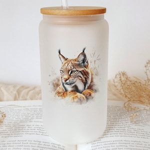 Lynx Watercolor Tumbler: Wild Cat Art Drinkware with Bamboo Lid