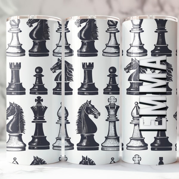 Personalized Metal Tumbler, Chess Pieces, Chessboard Layouts, Chess Players, Strategic Thinkers