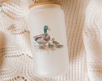Mallard Ducks Frosted Glass Tumbler: Wildlife Nature Cup