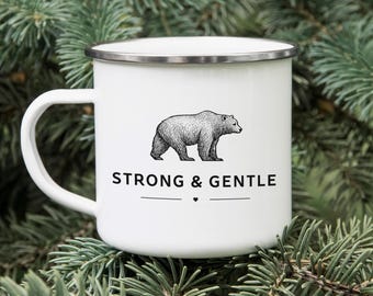 Minimalist Bear Enamel Camping Mug: Outdoorsy Nature Lover Gift
