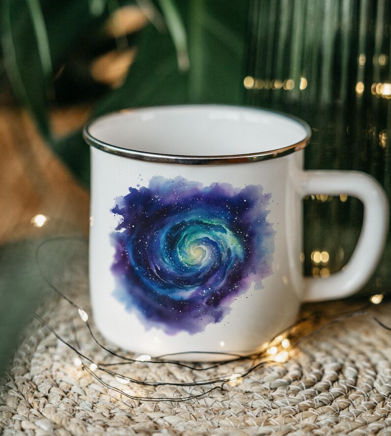 Watercolor Galaxy Tin Mug Ideal Camping Mug, Enamel Mug, Outdoor