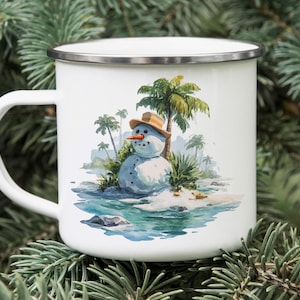 Melting Snowman Enamel Camping Mug: Funny Christmas Vacation Gift