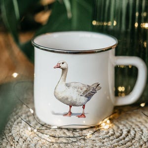 Snow Goose Enamel Camping Mug: Watercolor Bird Art, Nature Gift