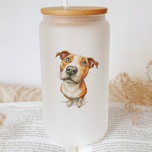 Staffordshire Bull Terrier Glass Tumbler – Watercolor Cartoon Dog Art, Impasto Style, Cute Pet Lover Gift, Colorful Drinkware